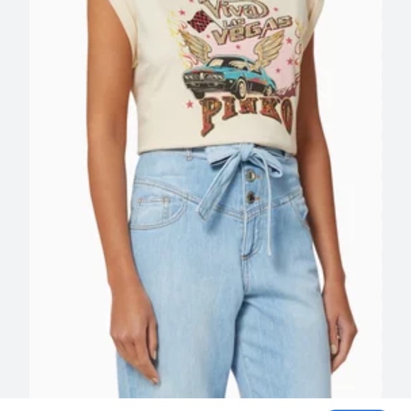 Pinko Beige Graphic Tee with Car Design - Picture 3 of 14